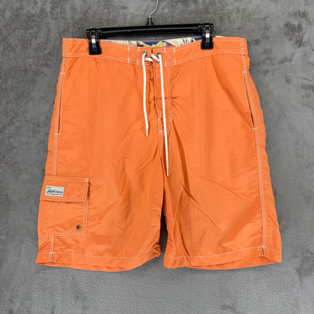 Polo Ralph Lauren Mens Orange Cargo Swim Trunks Board Shorts Mesh Lined Size M